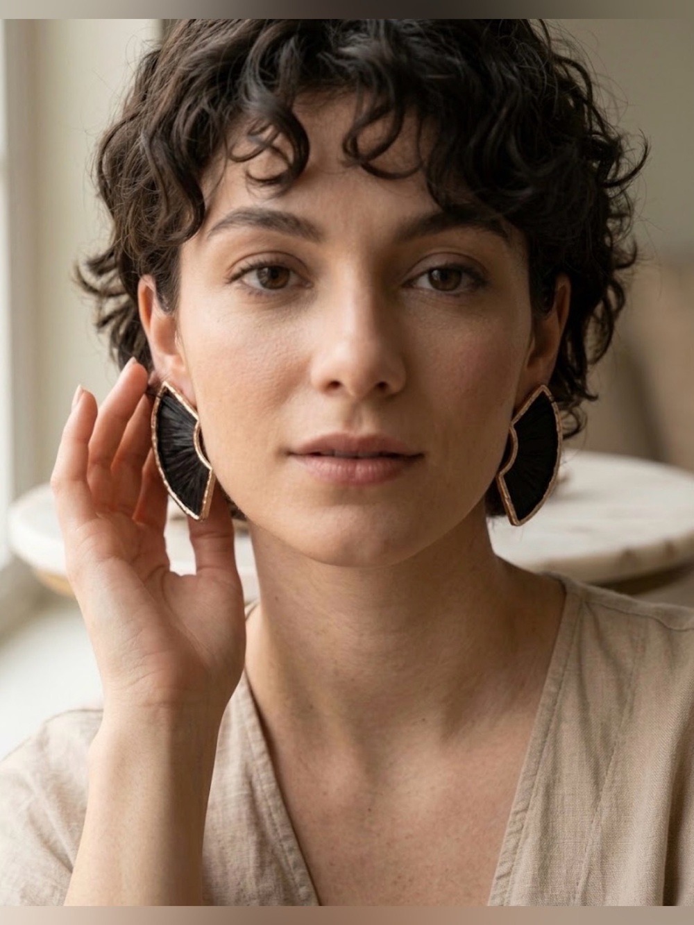 Black Faceted Leaf Drop Earrings